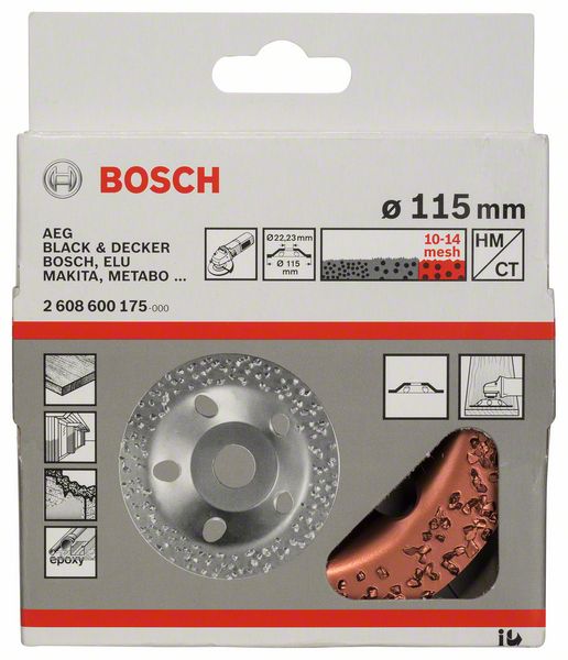 BOSCH Hartmetalltopfscheibe, 115 x 22,23 mm, grob, flach