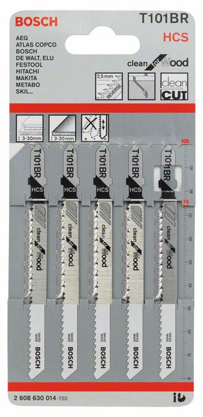BOSCH Stichsägeblatt T 101 BR Clean for Wood, 5er-Pack