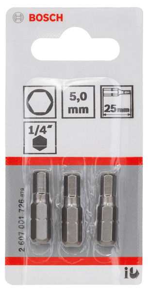 BOSCH Schrauberbit Extra-Hart HEX 5, 25 mm, 3er-Pack