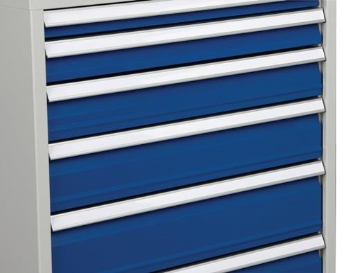 BEDRUNKA+HIRTH Schubladenschrank H1019xB705xT736mm grau/blau 2x75,2x100,2x125,1x300mm Schubl.