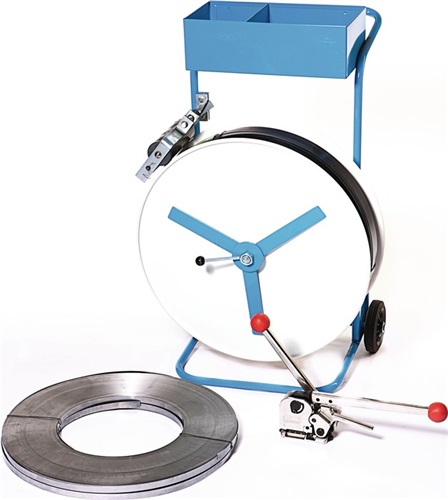 WERTH Umreifungsset f.Stahlband in Packenwicklung Band-B.16mm m.fahrbarem Abroller
