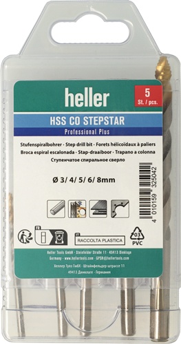 HELLER Metallbohrer-Set DIN 338 Stepstar D.3-8 HSS-Co TiN 5-tlg.Multibox HELLER