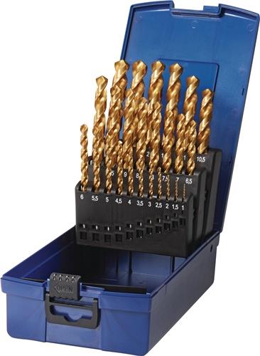 TECWERK Spiralbohrersatz DIN 338 Typ UNI D.1-13x0,5mm HSS-Co TiN 25-tlg.Ku.-Kass.TECWERK