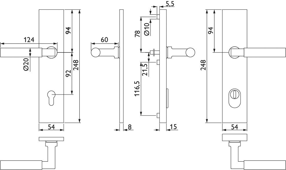 HERMAT Schutz-Drückergarnitur INFINITY CLASSIC 1832/2094.KSH, ES 1, Messing