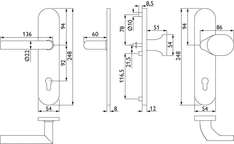 HERMAT Schutz-Wechselgarnitur mit Langschild BASIC 02 1802/2089.SH/3128, Edelstahl