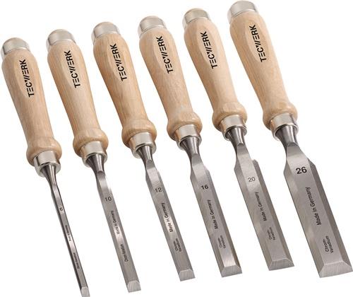 TECWERK Stechbeitelsatz 6,10,12,16,20,26mm Weißbuchenh.Ulmer Form 6-tlg.Krt.TECWERK