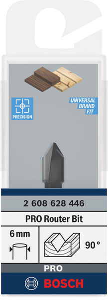 BOSCH V-Nutfräser 6 mm, D1 9,5 mm, L 12,35 mm, G 45 mm, 90°