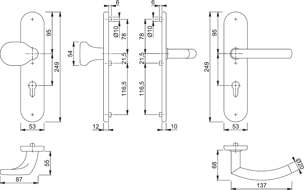 HOPPE® Schutz-Wechselgarnitur mit Langschild Trondheim E86G/3331/3310/1430Z, 8/72 mm, ES 1 (SK2), Edelstahl