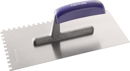 TECWERK Glättekelle L.280mm B.130mm Zahn 6x6 rostfr.m.H-Heft VA S.0,7mm TECWERK