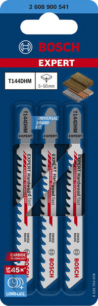 BOSCH EXPERT ‘Hardwood Fast’ T 144 DHM Stichsägeblatt, 3 Stück. Für Stichsägen