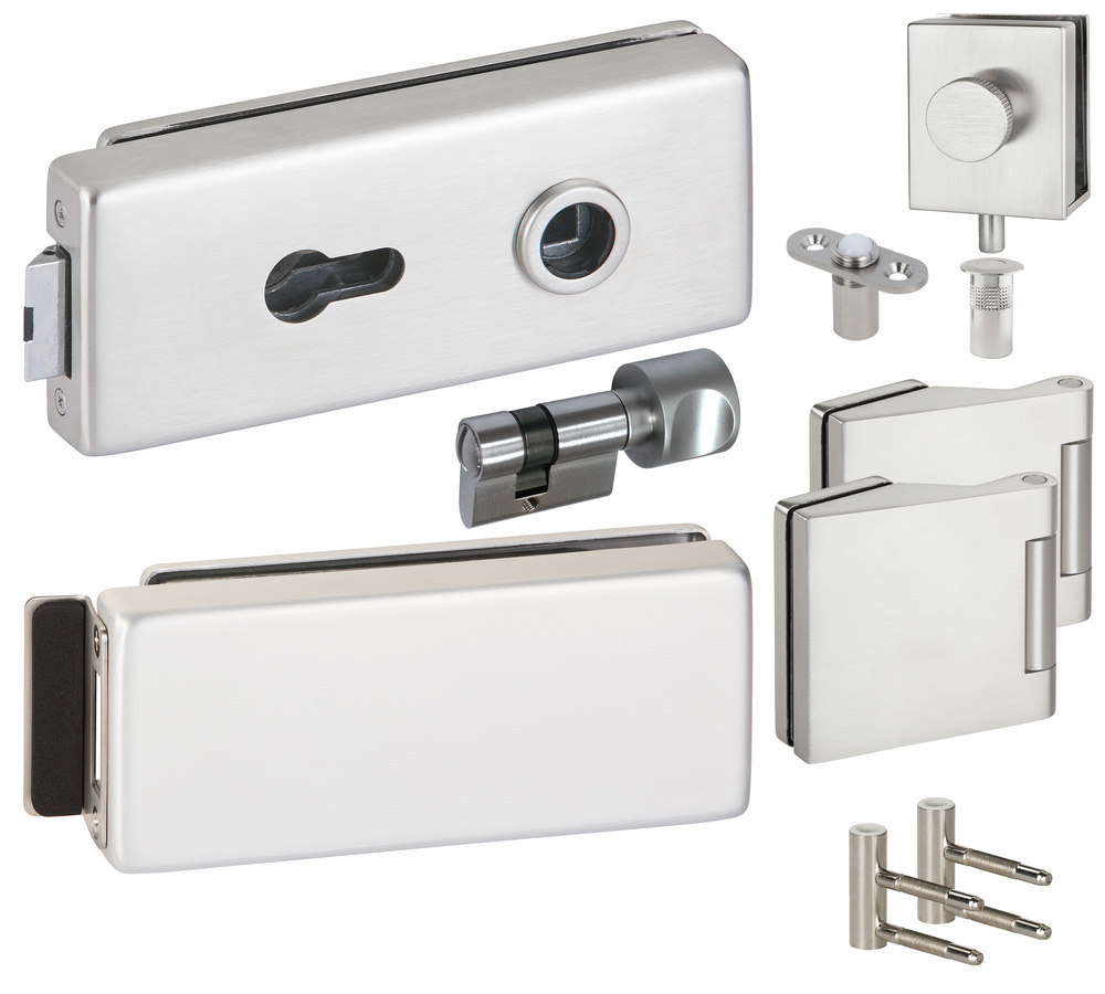 HERMAT Ganzglastürschloss-Set GENOVA 6087K.SGS/6325.GK/HZ, Edelstahl