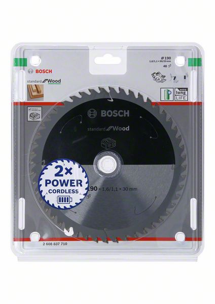 BOSCH Akku-Kreissägeblatt Standard for Wood, 190 x 1,6/1,1 x 30, 48 Zähne