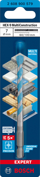 BOSCH EXPERT HEX-9 MultiConstruction Bohrer, 7 x 50 x 100 mm. Für Dreh- und Schlagbohrer