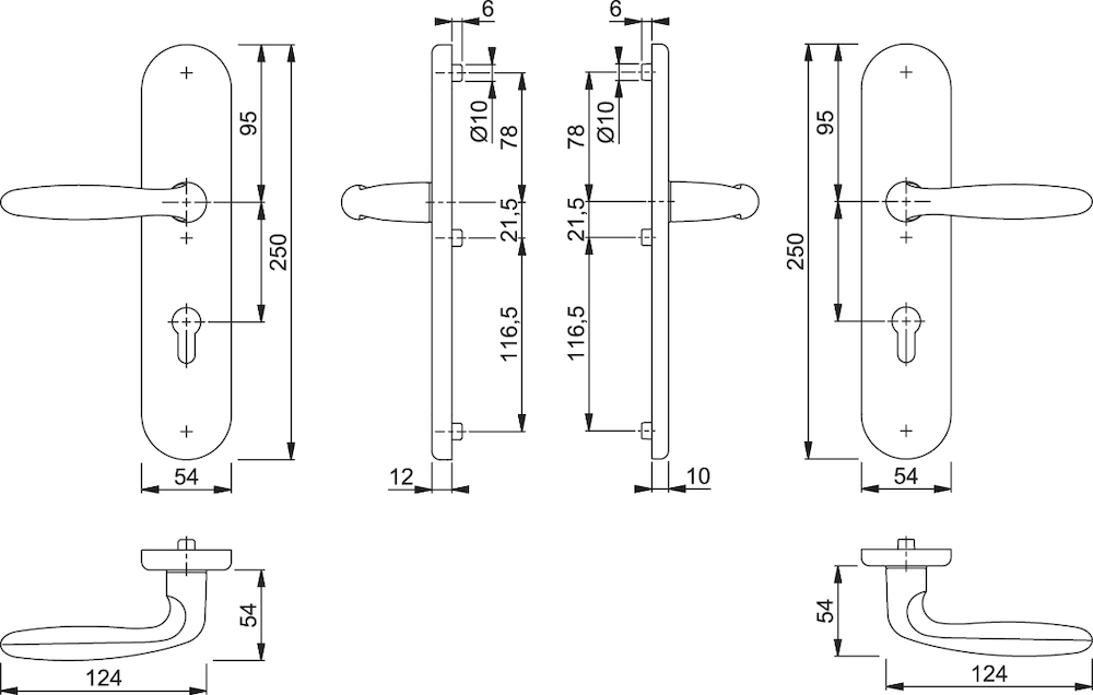 HOPPE® Schutz-Drückergarnitur mit Langschild Verona 1510/3331/3310, 10/92 mm, Aluminium, 3667020