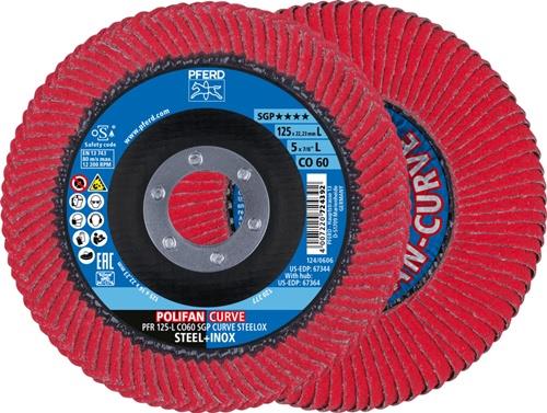 PFERD Fächerscheibe POLIFAN CO SGP CURVE STEELOX D.125mm K.60 CURVE INOX/Stahl L PFERD