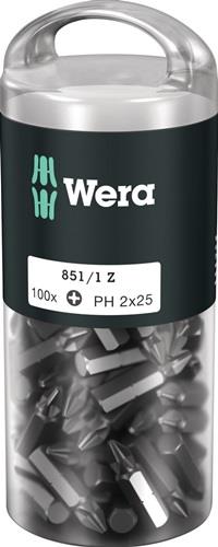 WERA Bitgroßpackung 851/1 Z 1/4 Zoll PH 2 L.25mm DIN ISO 1173,Form C 6,3 100St./Box