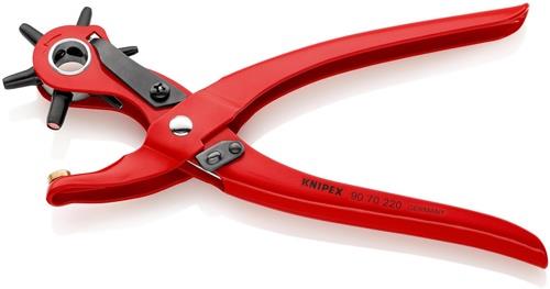 KNIPEX Revolverlochzange Gesamt-L.220mm Öffnungsf.2/2,5/3/3,5/4 u.5mm rot pulv.KNIPEX