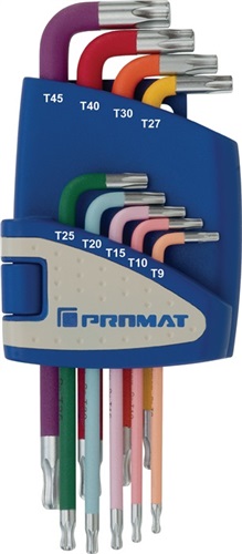 PROMAT Winkelschraubendrehersatz 9tlg.T9-T45 farbcodiert Ku.-Halter PROMAT