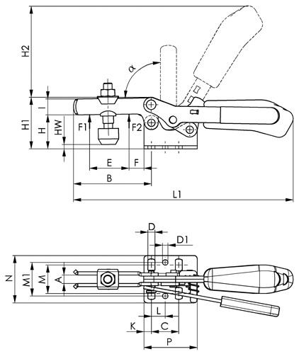 AMF Waagrechtspanner Nr.6830S Gr.3 waagrechter Fuß Sicherheitsverriegelung AMF