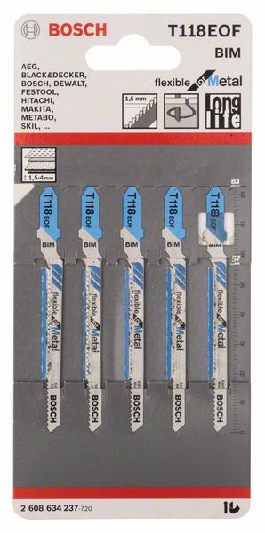 BOSCH Stichsägeblatt T 118 EOF Flexible for Metal, 5er-Pack