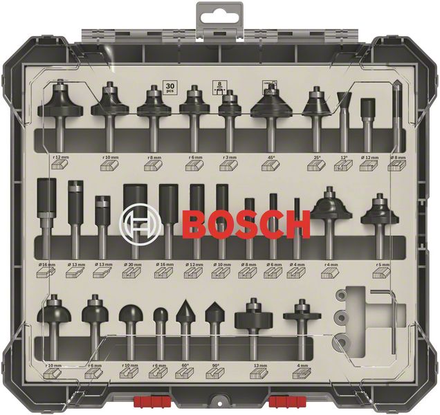 BOSCH Fräser-Set, 8-mm-Schaft, 30-teilig