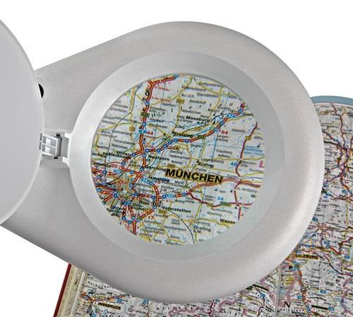 Nordwest LED-Lupenleuchte Glaslinse 127mm 5 Zoll Standfuß schwarz m.Abdeckung,runder Kopf