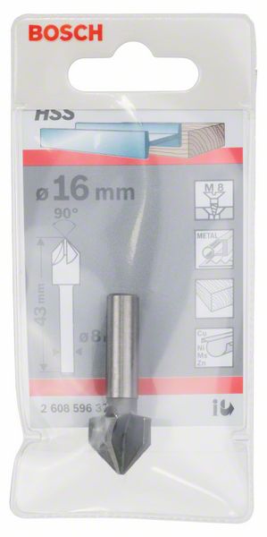 BOSCH Kegelsenker mit zylindrischem Schaft, 16,0 mm, M 8, 43 mm, 8 mm
