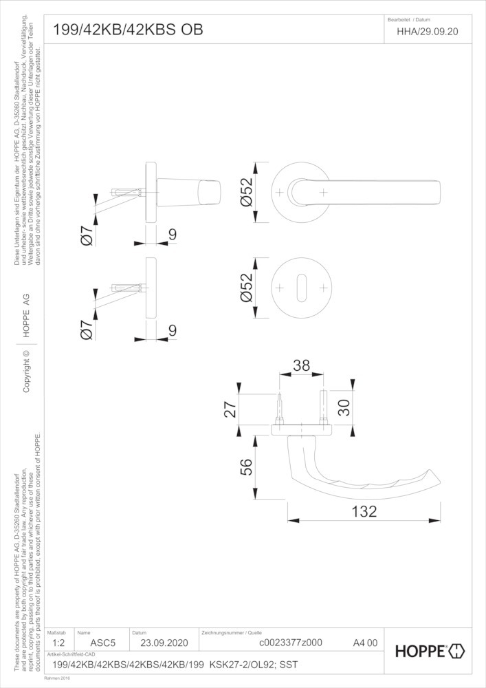 HOPPE® Drückergarnitur mit Rosetten Luxembourg 199/42KB/42KBS, Aluminium, 11908245 HOPPE® Drückergarnitur mit Rosetten Luxembourg 199/42KB/42KBS, Aluminium, 11908245