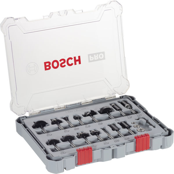 BOSCH Fräser-Set, 1/4 Zoll-Schaft, 15-teilig