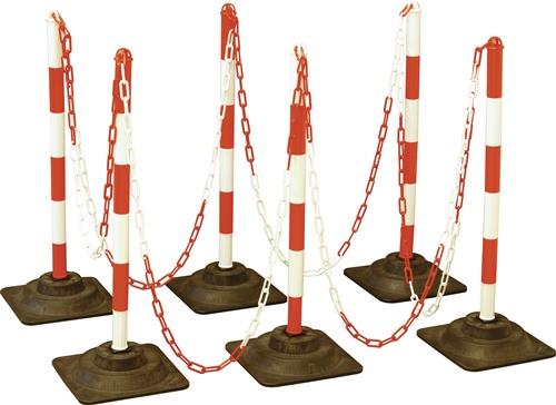 Nordwest Sperrpfostenset PE/PVC rot/weiß m.Hartgummifuß D40xH860mm 6 Warnstäbe,10m Kette