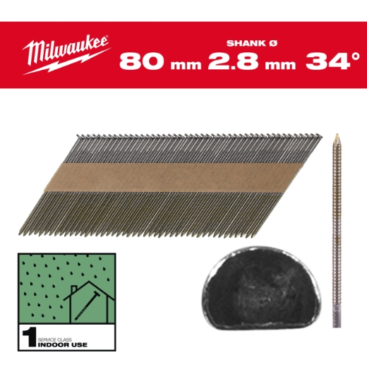 7,4 x 2,8 x 80 mm, Ringschaft blank, 34° D-Kopf-Nägel für M18FFN