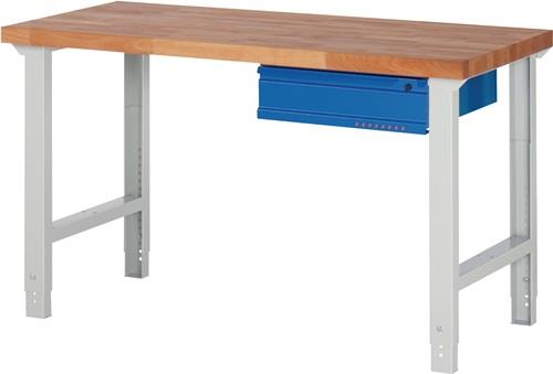 PROMAT Werkbank Ser.BK650 B1500xT700xH790-1140mm Buche massiv lichtgrau/blau 1Schublade