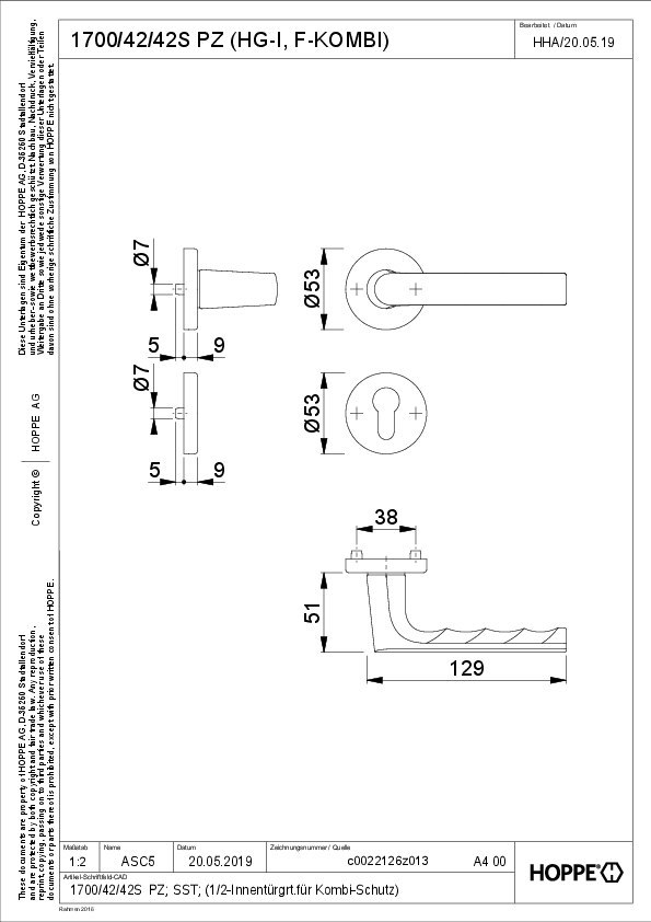 HOPPE® Drücker-Halbgarnitur mit Rosetten Hamburg 1700/42/42S, Aluminium, 12257217