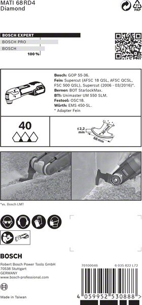 BOSCH EXPERT Corner Blade MATI 68 RD4 Blatt für Multifunktionswerkzeuge, 68 x 30 mm. Für oszillierende Multifunktionswerkzeuge