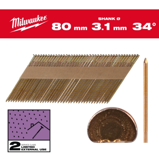 7,4 x 3,1 x 80 mm, Ringschaft verzinkt, 34° D-Kopf-Nägel für M18FFN