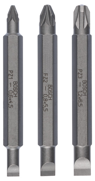 BOSCH Doppelklingenbit-Set, 3-teilig, S0,6x4,5, PZ1, S0,8x5,5, PZ2, S1,2x6,5, PZ3,60mm