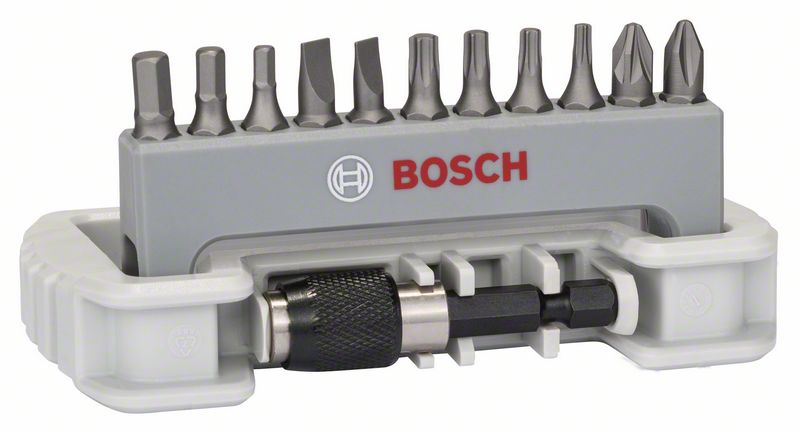 BOSCH Schrauberbit-Set Extra-Hart, 11-teilig, PH, PZ, T, S, HEX, 25 mm, Bithalter