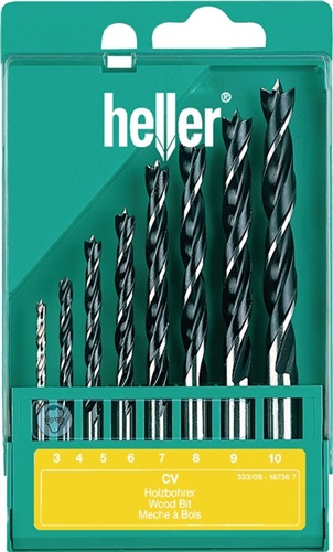 HELLER CV Holzspiralbohrersatz 8tlg.D.3,4,5,6,7,8,9,10mm CV-Stahl