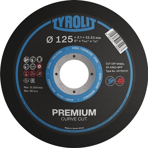 TYROLIT Trennscheibe PREMIUM CURVE CUT D125x2mm 28 Bohr.22,23mm TYROLIT