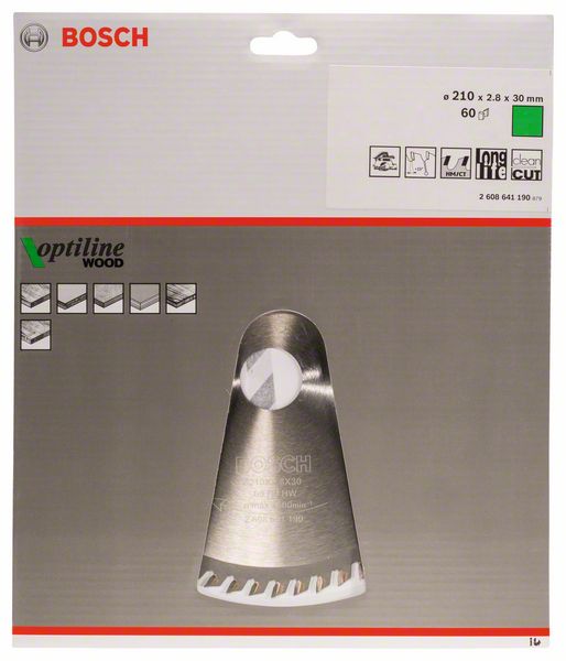 BOSCH Kreissägeblatt Optiline Wood für Handkreissägen, 210 x 30 x 2,8 mm, 60