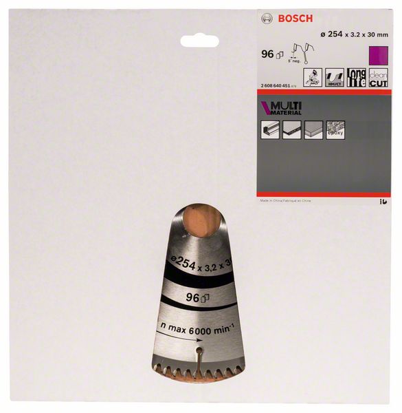 BOSCH Kreissägeblatt Multi Material, 254 x 30 x 3,2 mm, 96