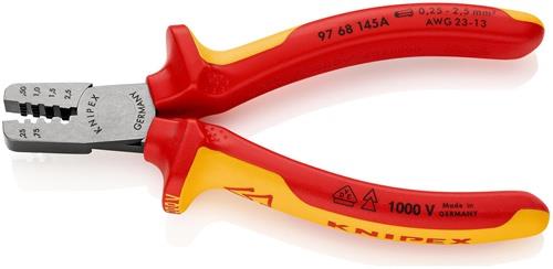 KNIPEX Aderendhülsenzange Gesamt-L.145mm 0,25-2,5(AWG 23-13)mm² pol.Mehrkomp-Hüllen VDE