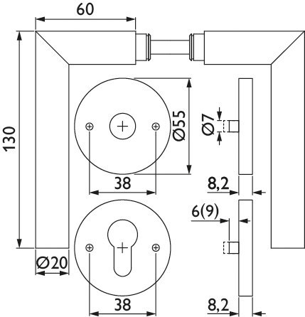 HERMAT Drückergarnitur mit Rosetten BASIC 02 1802/2073.M, Klasse 4, Edelstahl