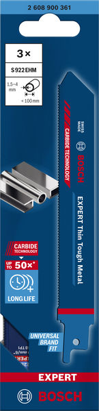 BOSCH EXPERT ‘Thin Tough Metal’ S 922 EHM Säbelsägeblatt, 3 Stück. Für Säbelsägen