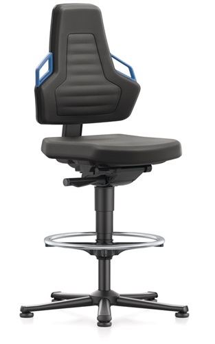 BIMOS Arbeitsdrehstuhl Nexxit Bodengleiter+Fußring Grifffarbe blau Supertec-Gewebe