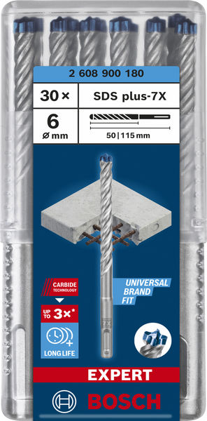 BOSCH EXPERT SDS plus-7X Hammerbohrer, 6 x 50 x 115 mm, 30-tlg.. Für Bohrhämmer