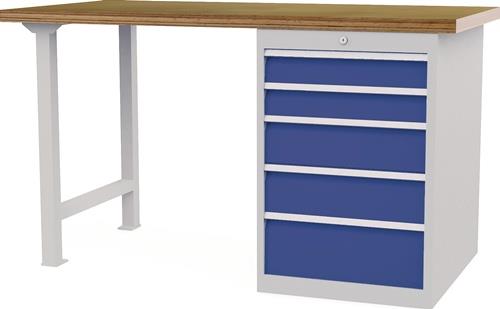 Nordwest Werkbank B1500xT750xH859mm Buche-Multiplex lichtgrau/signalblau 5Schubl.