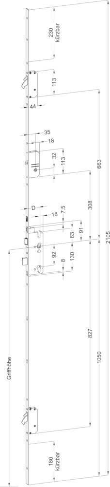 WINKHAUS Selbstverriegelnde-Mehrfachverriegelung STV AV3-FW2460 M2, 8/92, Stahl 5014365