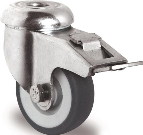 Lenkrolle mit Totalfeststeller mit Rückenloch 11 mm Gleitlager Gummi grau TECWERK
