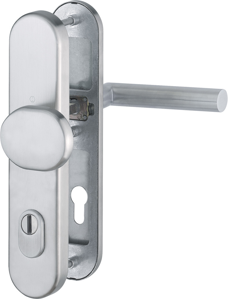 HOPPE® Schutz-Wechselgarnitur mit Langschild Amsterdam E86G/3332ZA/3310/1400Z, 10/92 mm, ES 1 (SK2), Edelstahl